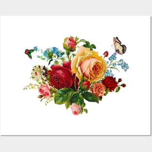 Romantic Rose Bouquet & Butterflies Posters and Art